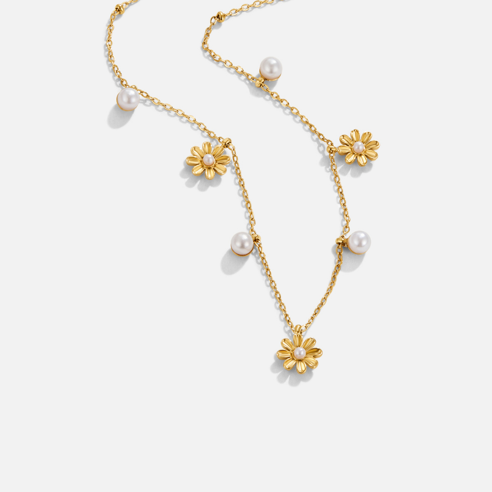 Autumn Flower & Pearl Necklace