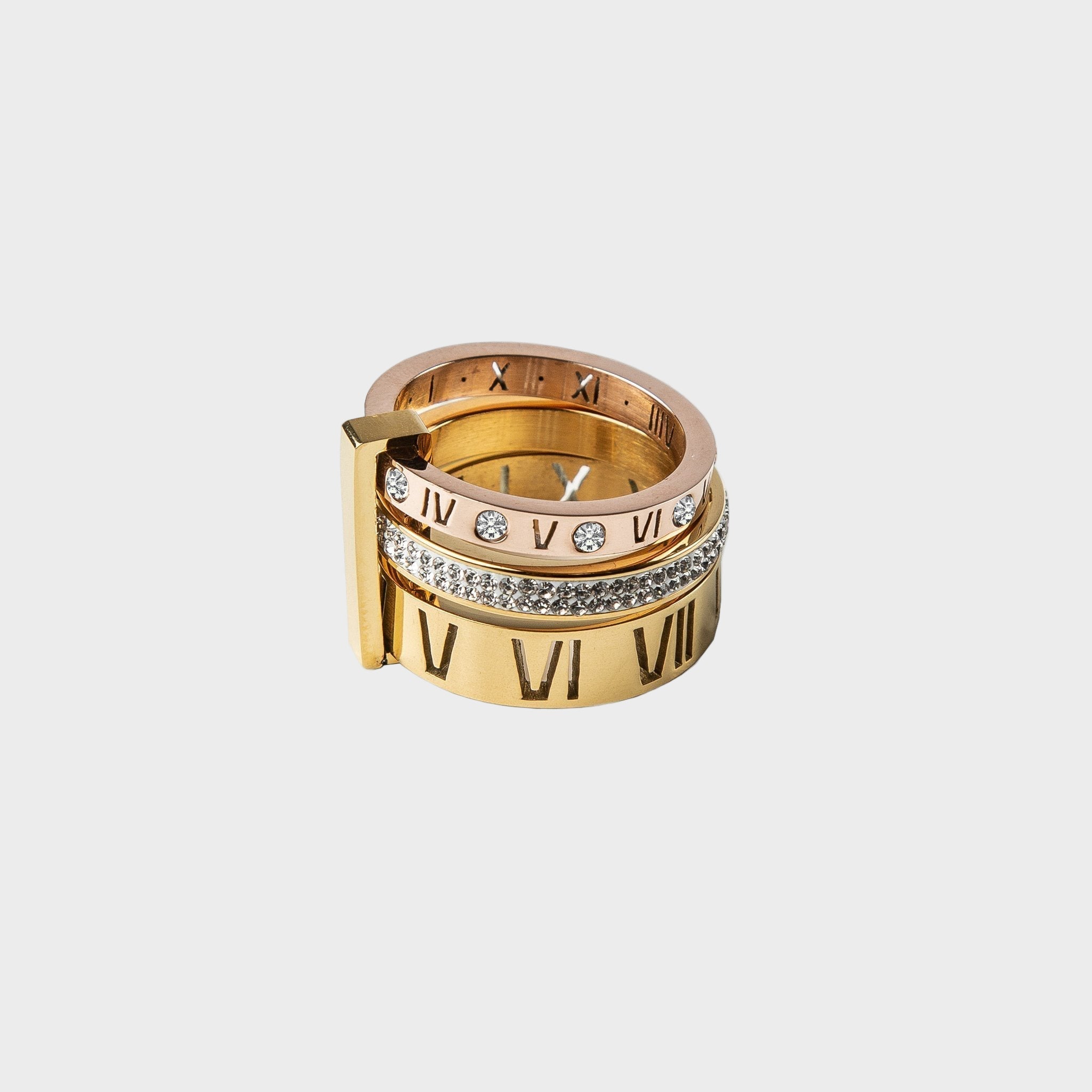 Triple Stack Stone Ring - Gold