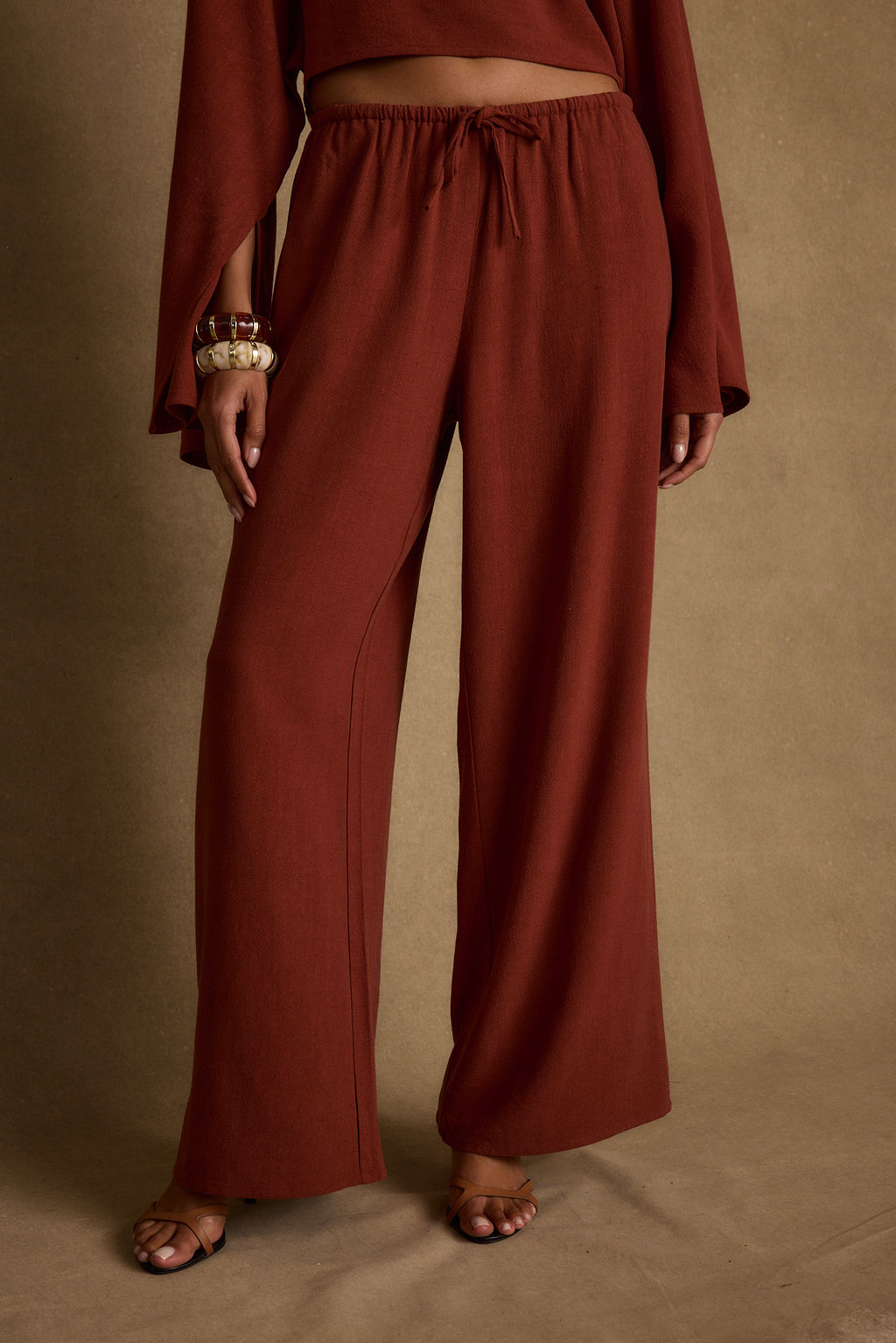 Lněné kalhoty Clear Breeze z rezavé tkaniny