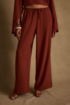 Lněné kalhoty Clear Breeze z rezavé tkaniny