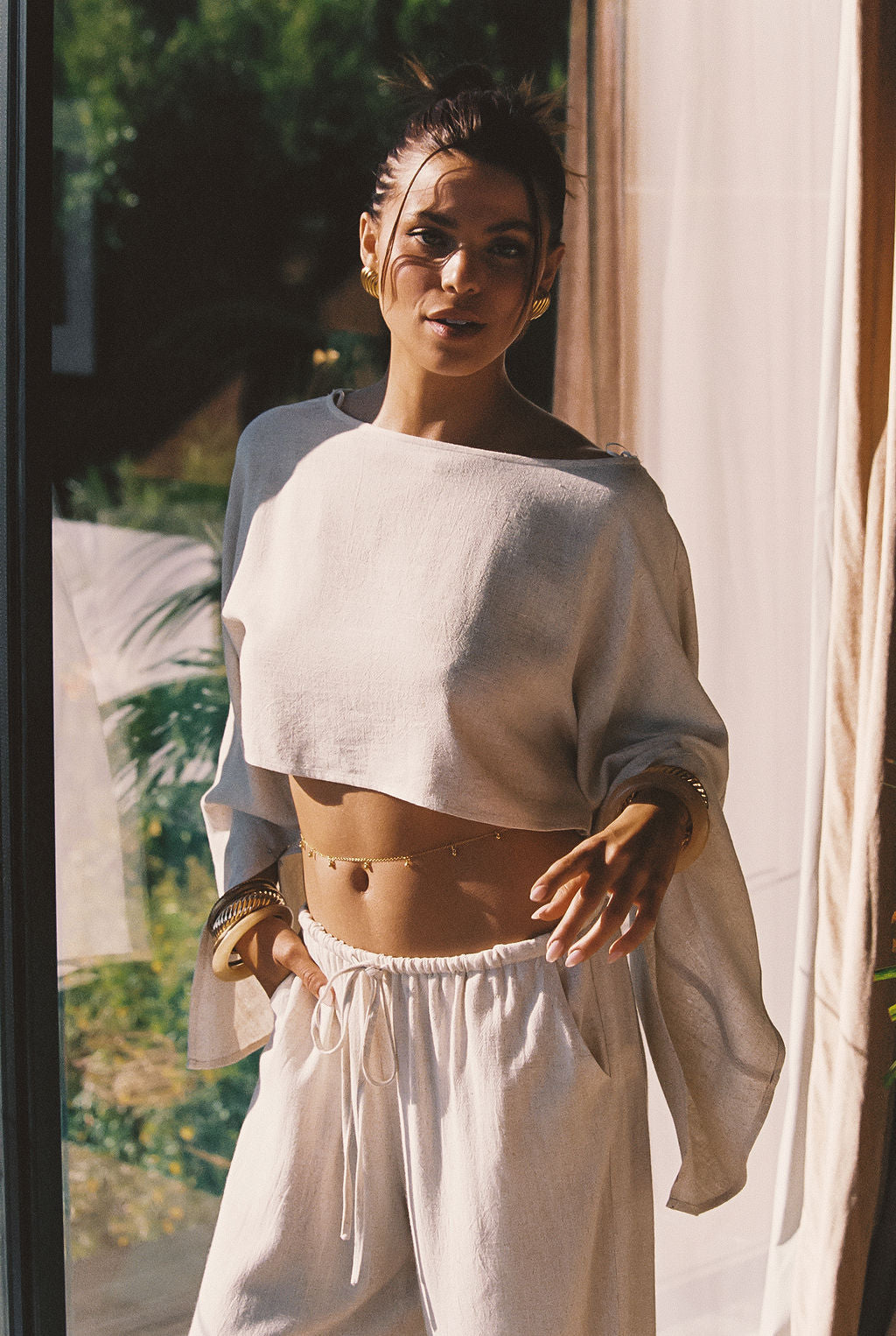 Lněné kalhoty Clear Breeze z přírodního lnu