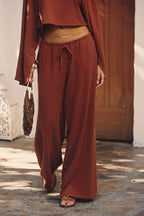 Lněné kalhoty Clear Breeze z rezavé tkaniny