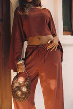 Lněné kalhoty Clear Breeze z rezavé tkaniny