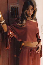 Lněný top Clear Breeze z rezavé kůže