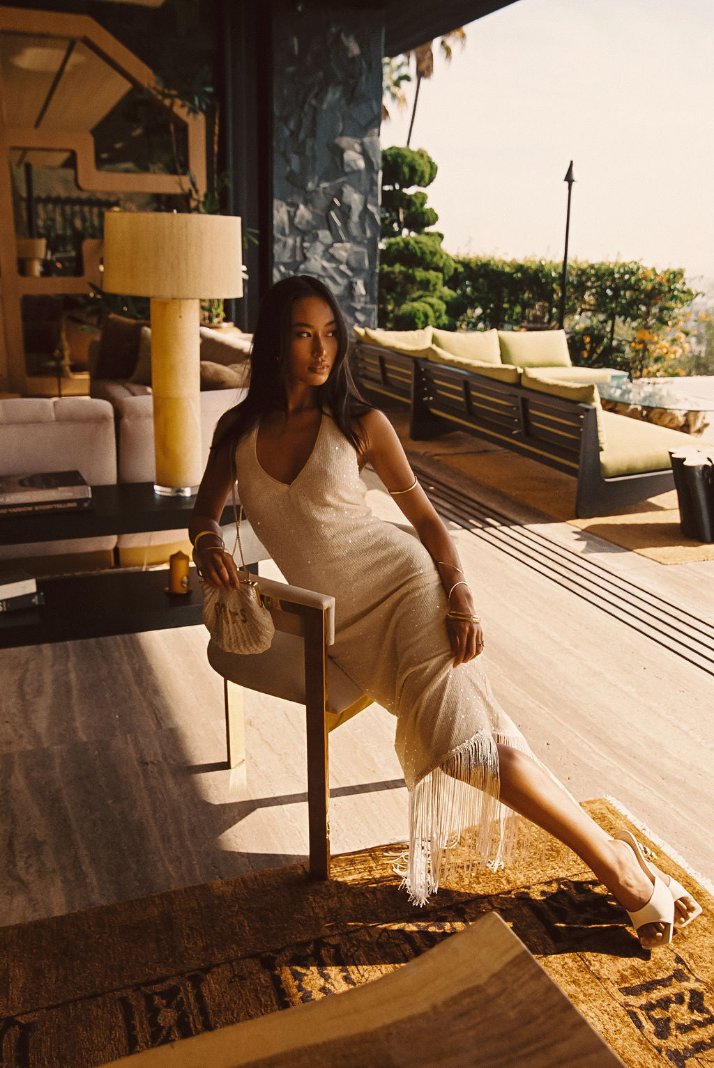 Slonovinové flitrované midi šaty Cordelia