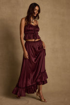 Saténová maxi sukně Dahlia Mulberry