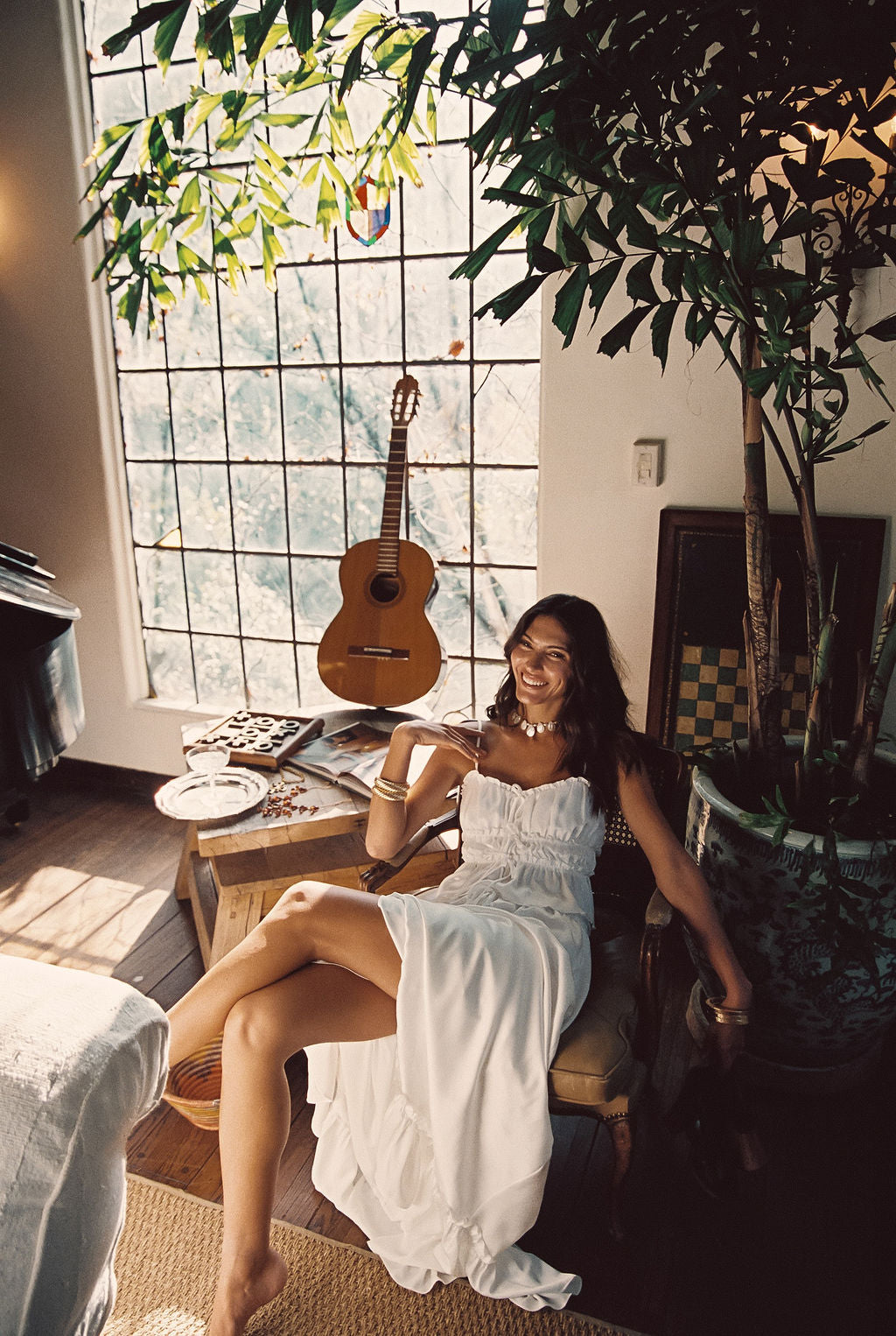 Bílá saténová maxi sukně Dahlia