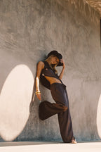 Saténové kalhoty Estelle Espresso