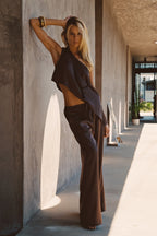 Saténové kalhoty Estelle Espresso