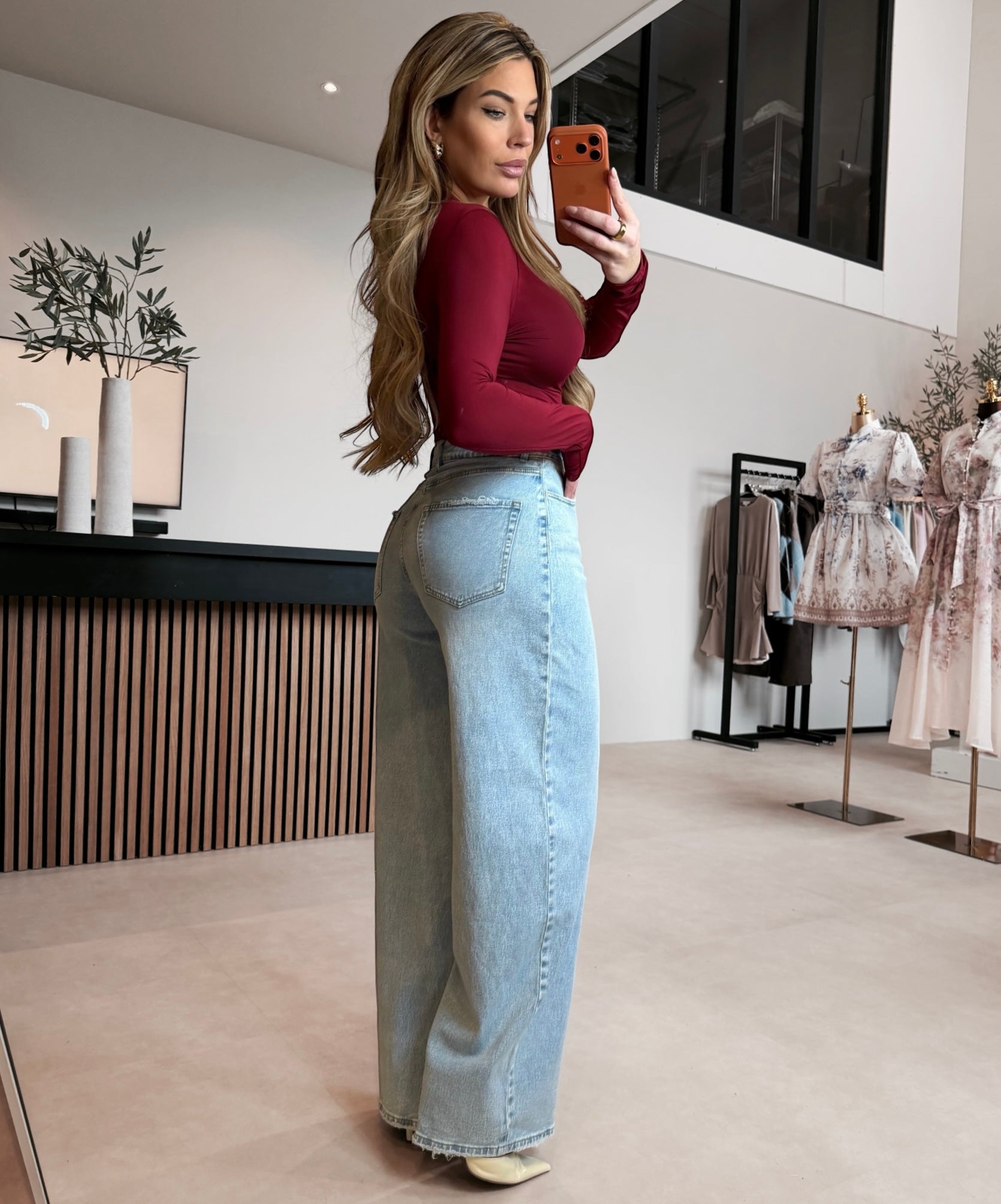 Body de manga comprida Bordô