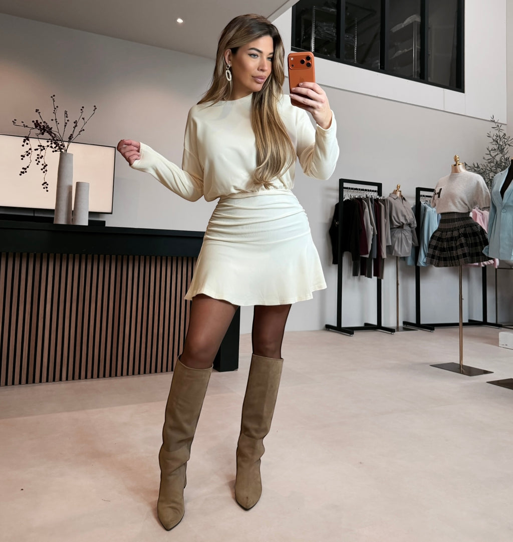 Vestido canelado Mallory – Creme