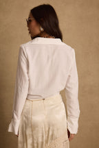 Krémová saténová žakárová midi sukně Frankie s třásněmi