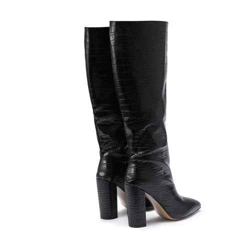 Aileda Knee-High Pointed Thick Heel Boots