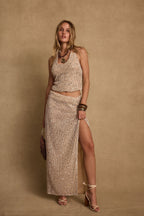 Top s flitrovanými ramínky Ibiza Champagne