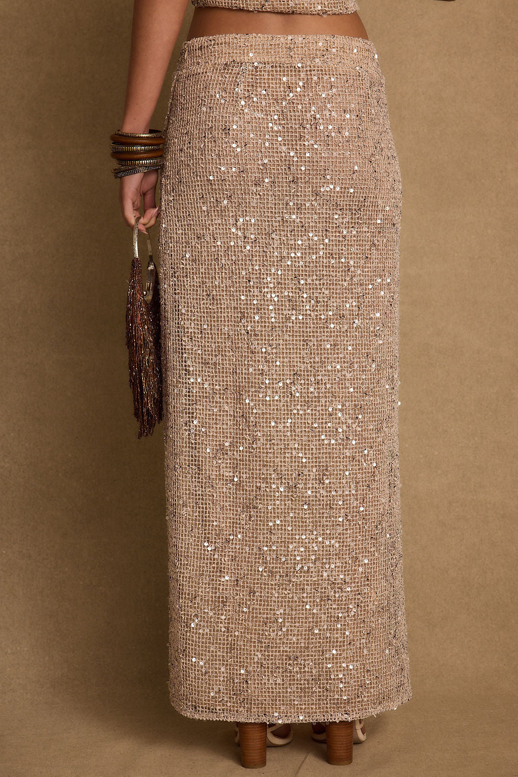 Maxi sukně Ibiza s flitry a šampaňským vzorem