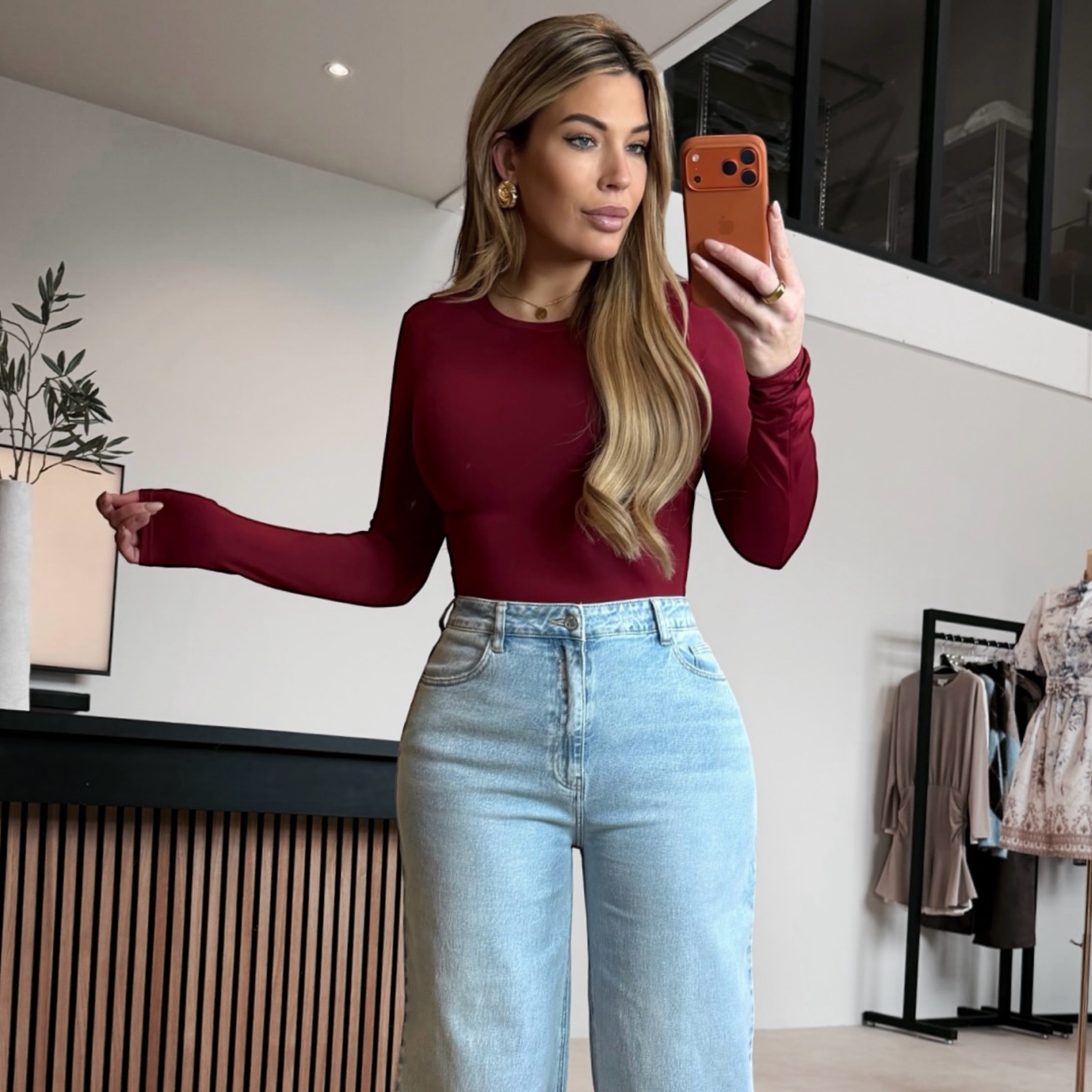 Body de manga comprida Bordô