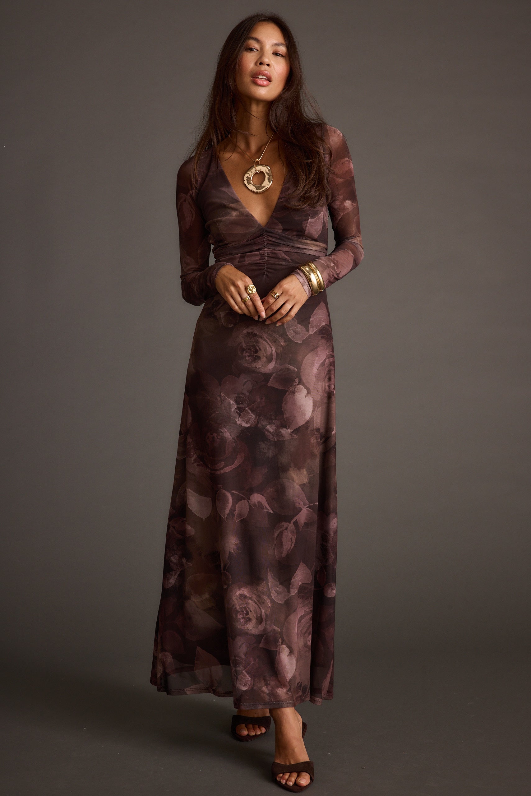 Maxi šaty Kristin Plum Blur ze síťoviny