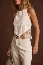 Liora Ivory Jacquard Halter Top