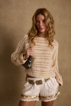 Háčkovaný svetr Marela krémového tvaru