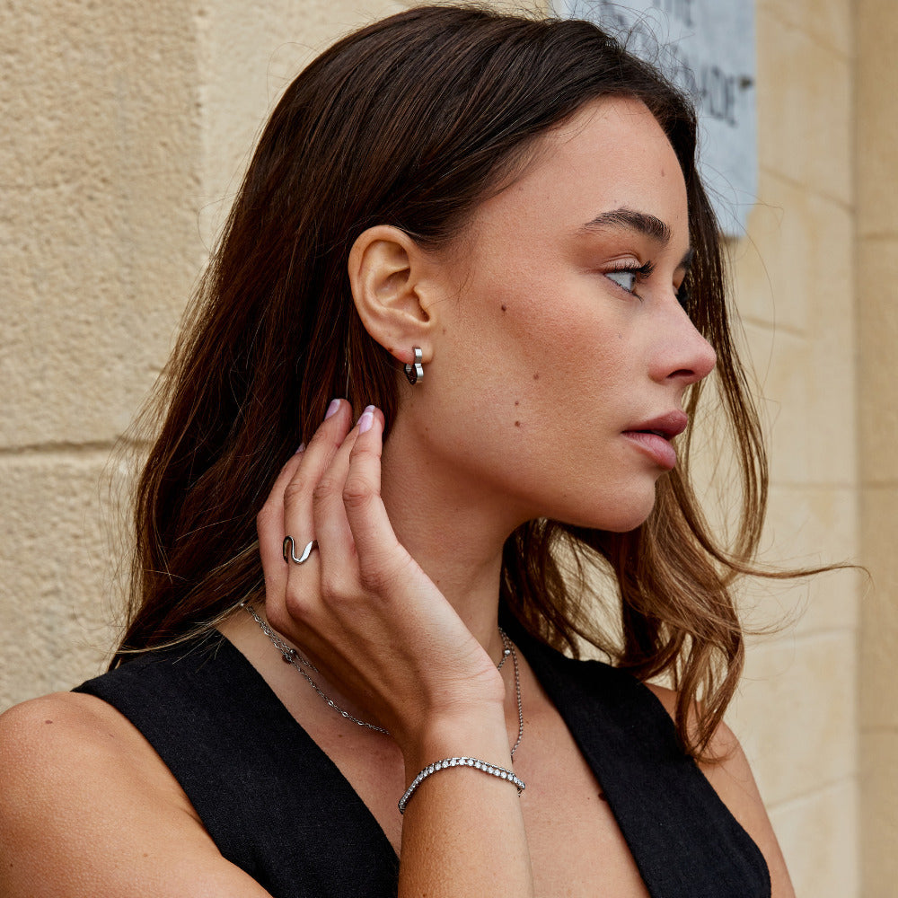 Mary Heart Silver Hoop Earrings