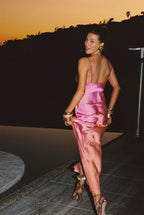 Růžové saténové sorbetové maxi šaty Mirabella