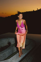 Růžové saténové sorbetové maxi šaty Mirabella