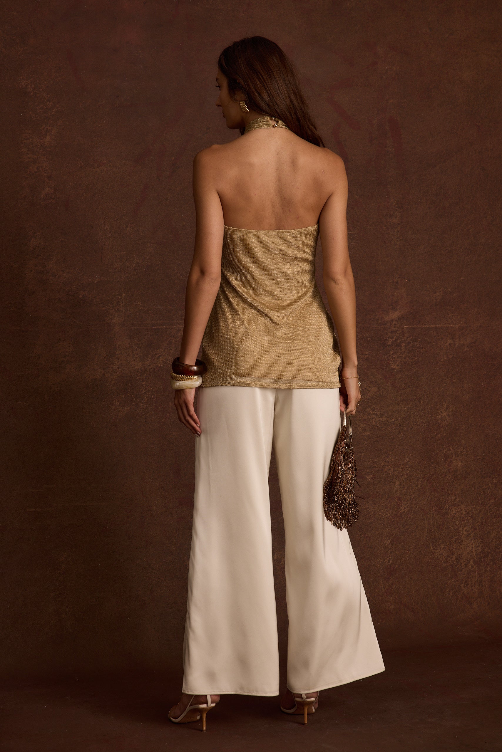 Lurexový top s ramínky Moonlit Kiss zlaté barvy