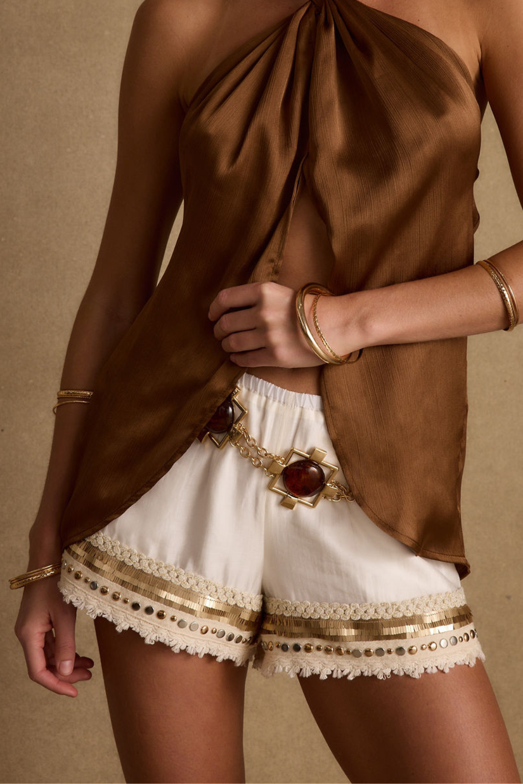 Nayeli Gold Embellished Shorts