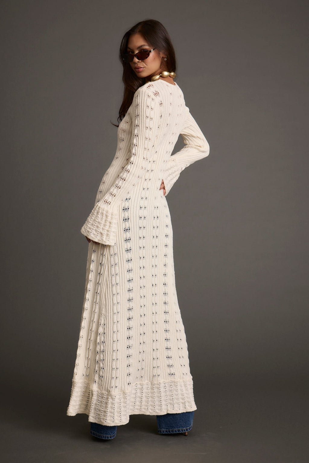 Dlouhý pletený top Nicoletta s krémovou podšívkou