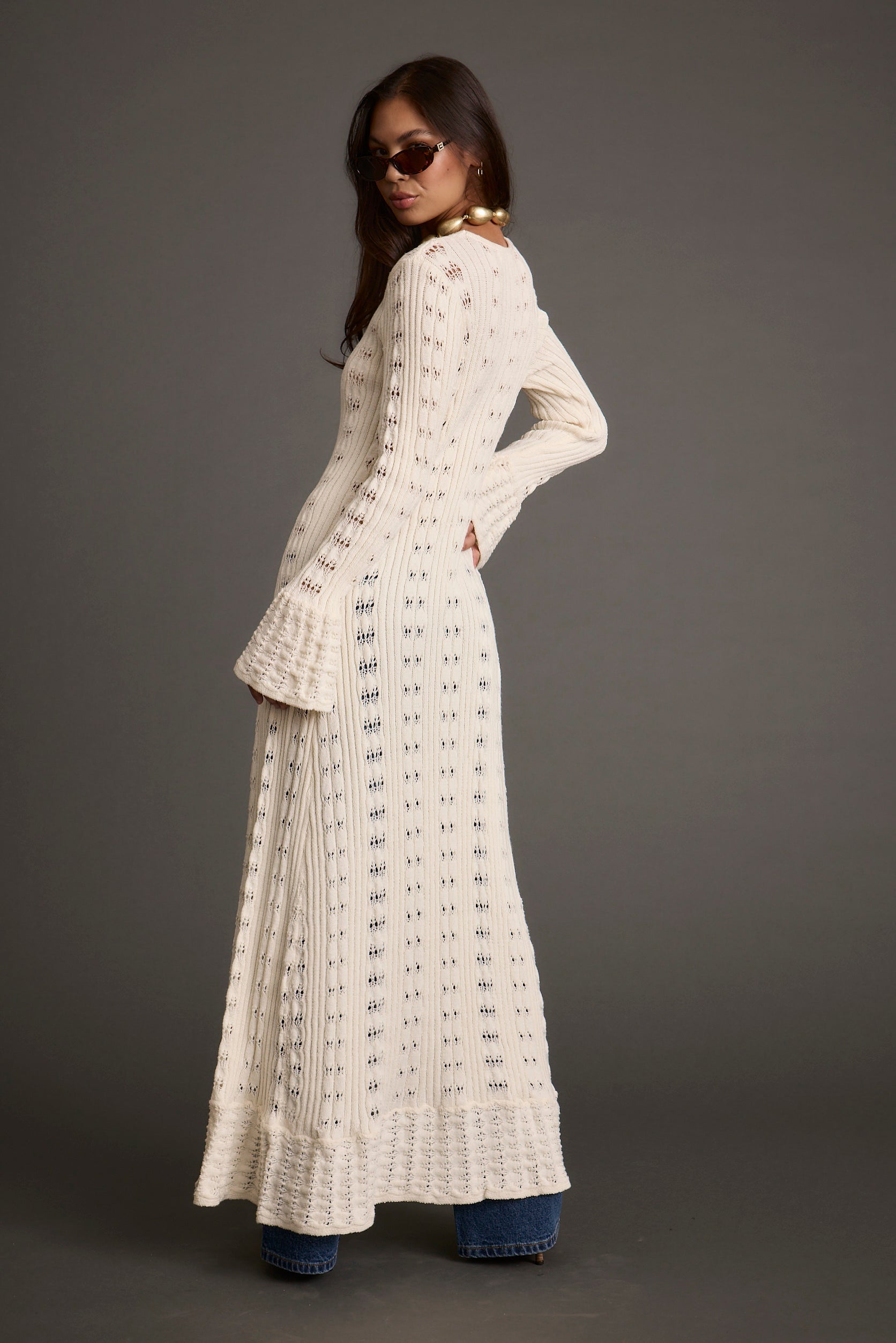 Dlouhý pletený top Nicoletta s krémovou podšívkou