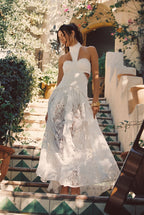 Bílé krajkové maxi šaty Princesa s nízkým pasem