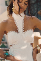 Bílé krajkové maxi šaty Princesa s nízkým pasem