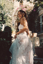 Bílé krajkové maxi šaty Princesa s nízkým pasem