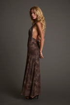 Hnědé síťované maxi šaty Rosalia