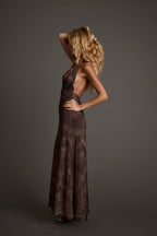 Hnědé síťované maxi šaty Rosalia