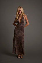 Hnědé síťované maxi šaty Rosalia