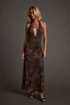 Hnědé síťované maxi šaty Rosalia