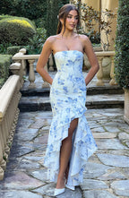 Maxi šaty Angelina - modré s květinovým potiskem