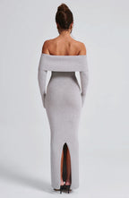 Pletené maxi šaty Beverley - světle šedý melír