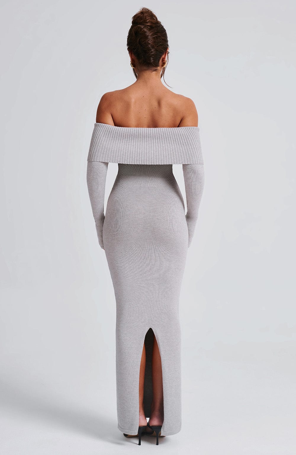 Pletené maxi šaty Beverley - světle šedý melír