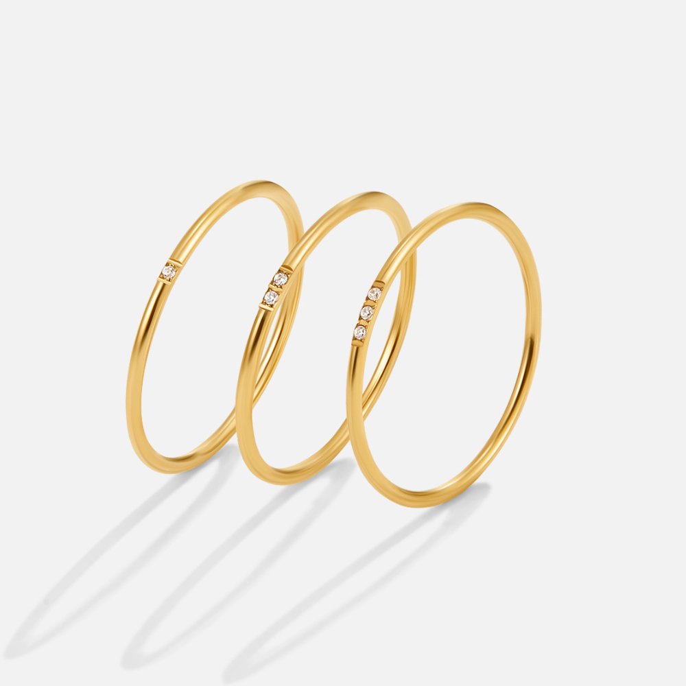 Eula Gold & Crystal Band Ring Set