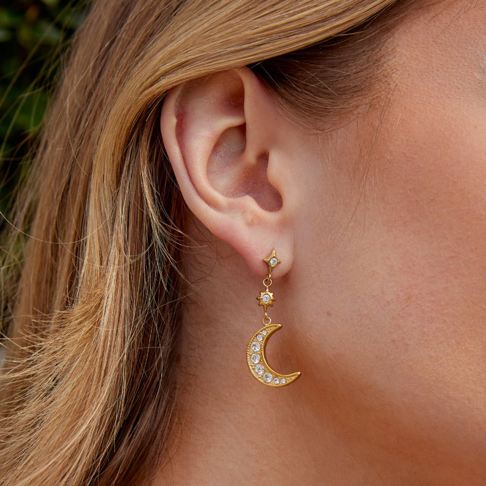 Gold Crystal Moon & Star Earrings