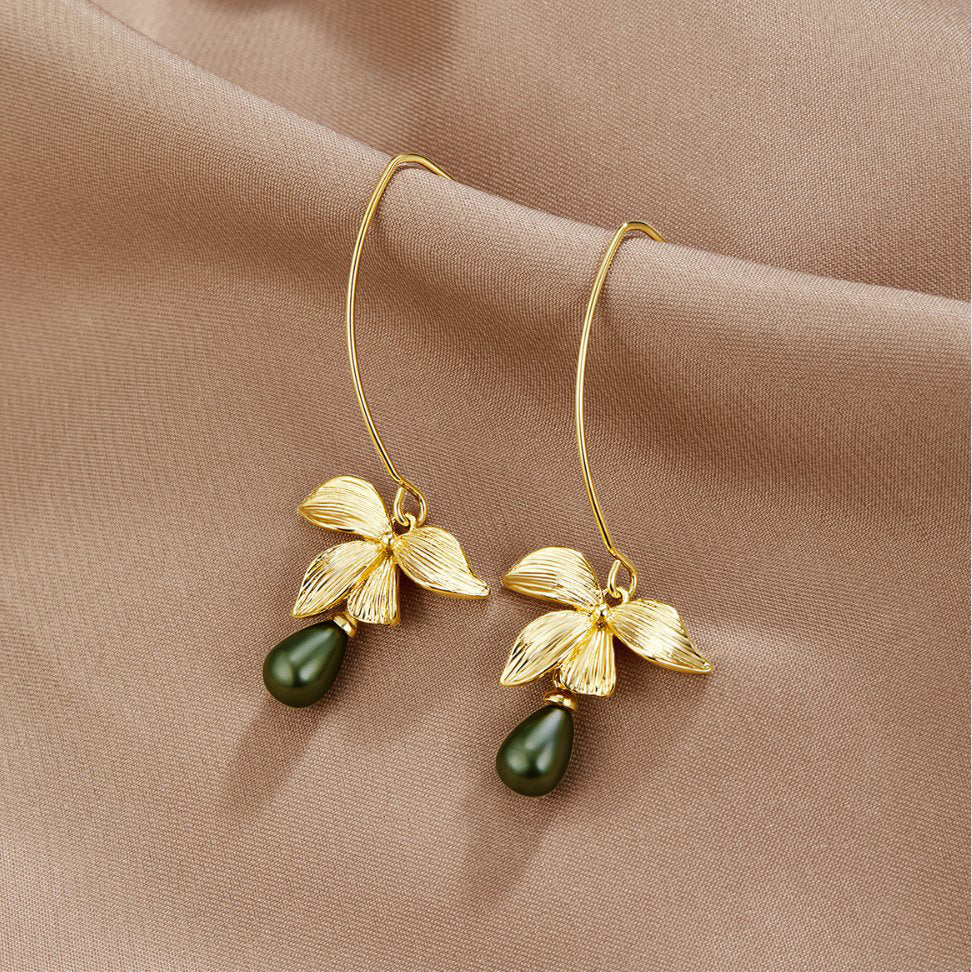 Jade Pearl & Petal Drop Earrings