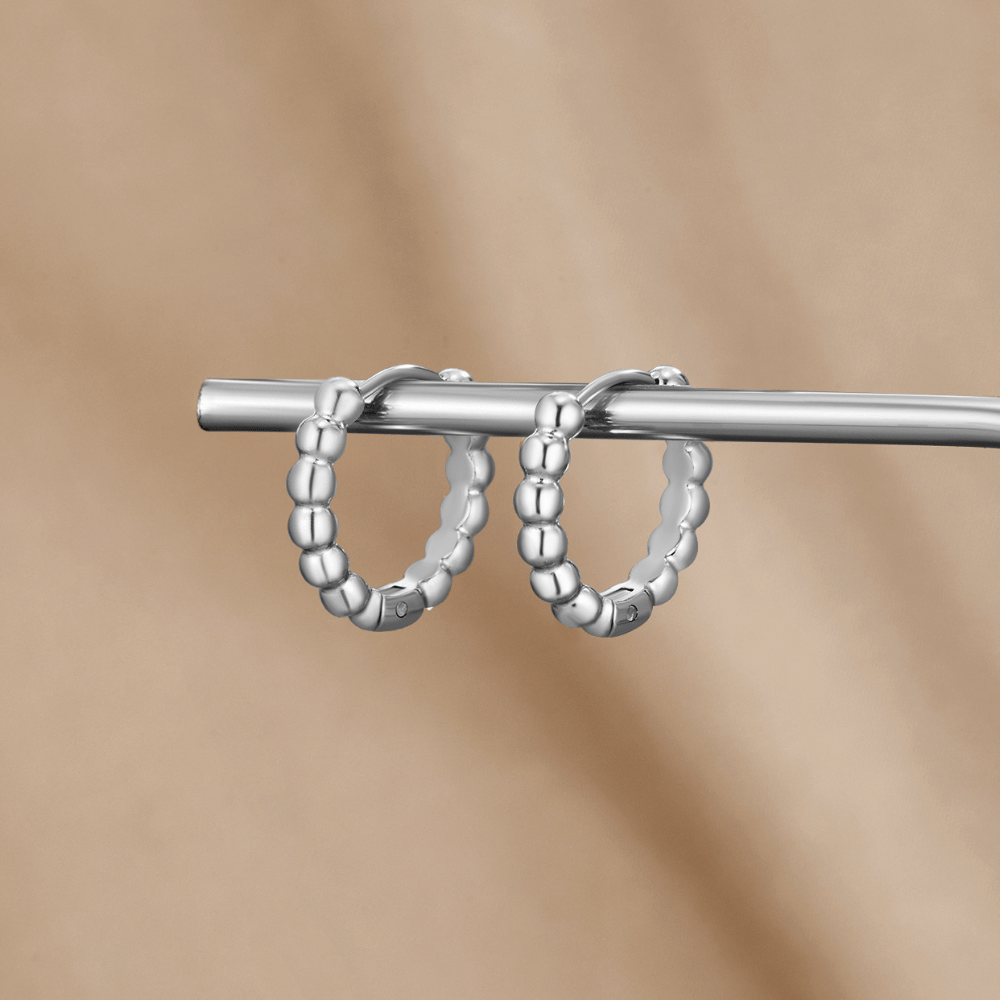 Leona Silver Bead Hoop Earrings