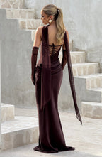 Maxi šaty Liora - švestkově hnědé