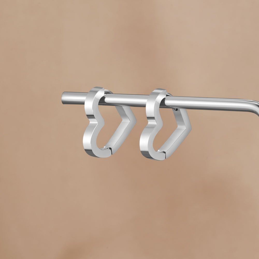 Mary Heart Silver Hoop Earrings