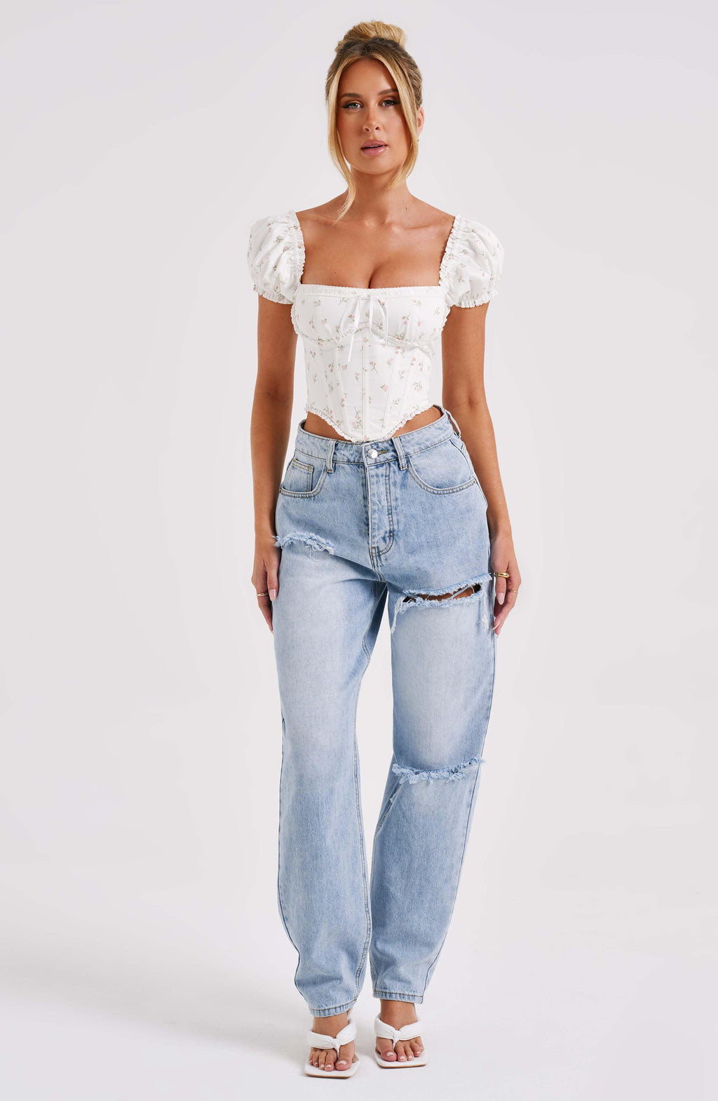 Korzet Matilda - růžový květinový potisk