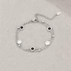 Onyx & White Stone Silver Bracelet