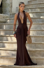 Maxi šaty Rosetta - švestkově hnědé