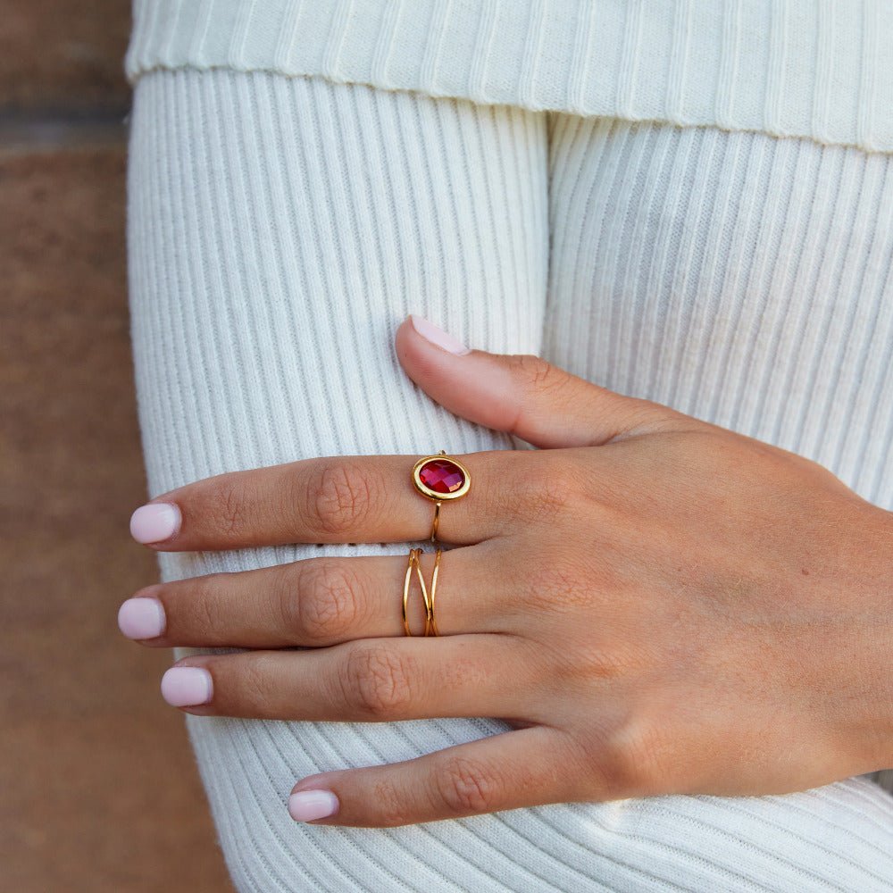 Ruby Crystal Gold Ring